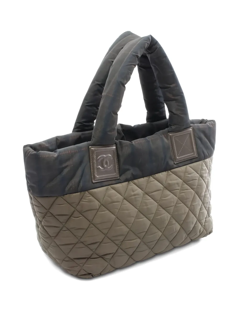 Pre-owned Chanel Small Coco Coon Quilted Plaid Tote Bag In Green