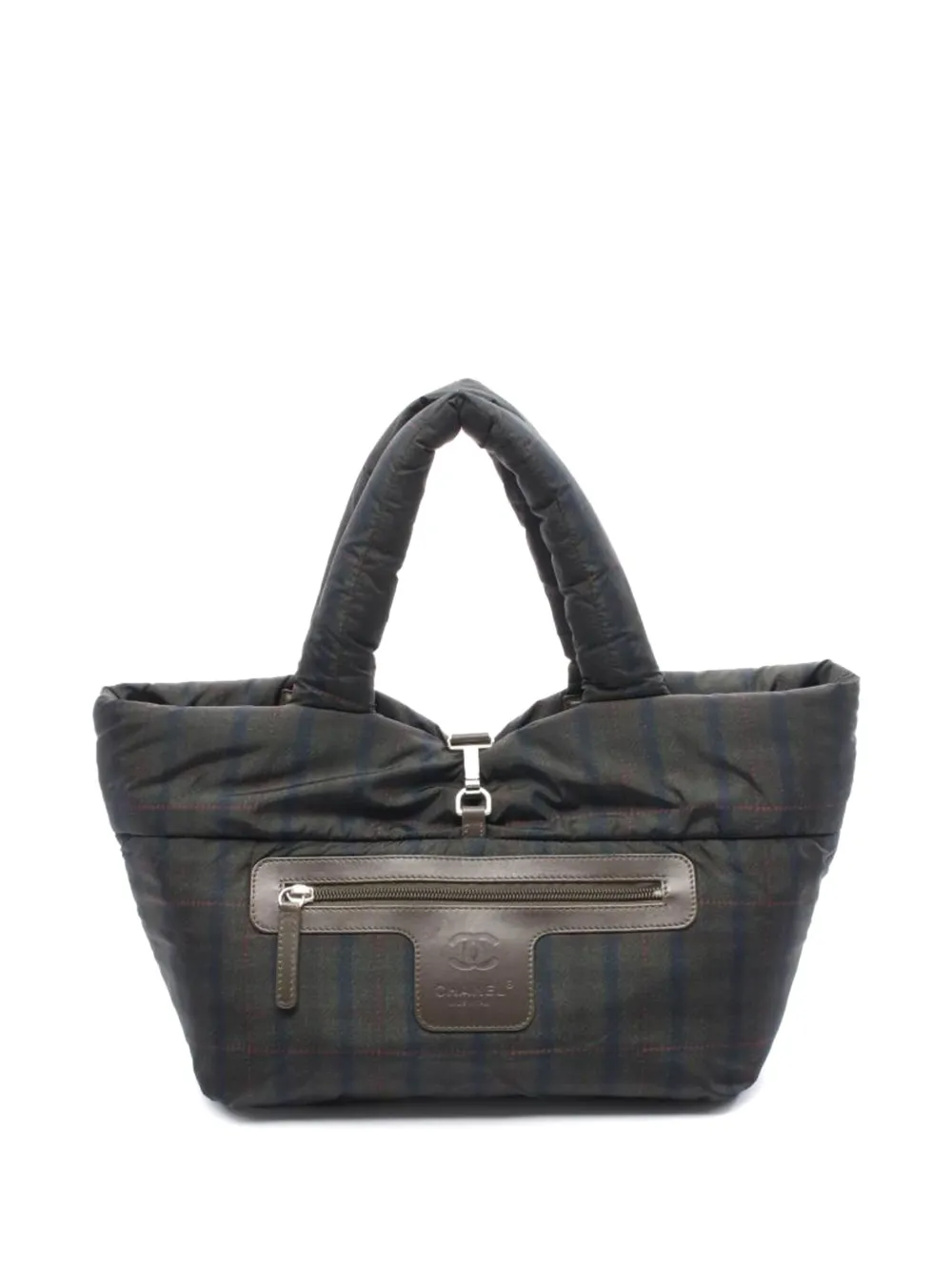 Pre-owned Chanel Small Coco Coon Quilted Plaid Tote Bag In Green