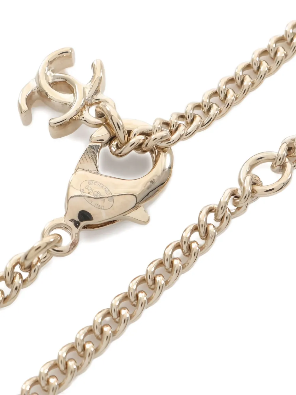Pre-owned Chanel 1986-1988 Rhinestone-embellished Cc Necklace In Gold