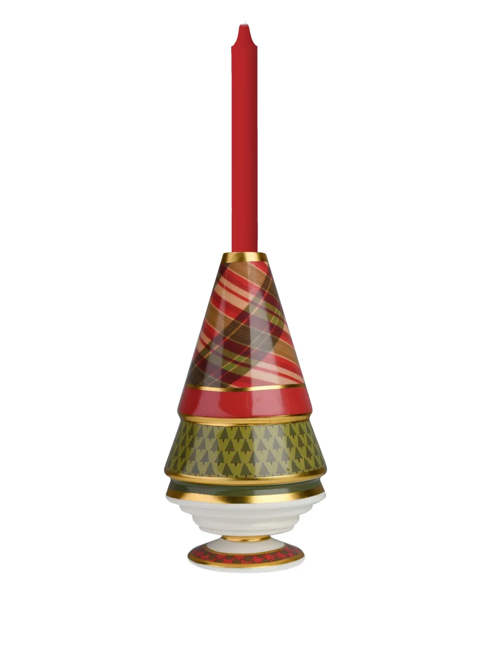 BACI MILANO tartan-pattern tree candle holder (9.5cm x 18cm) | Red | Image 1