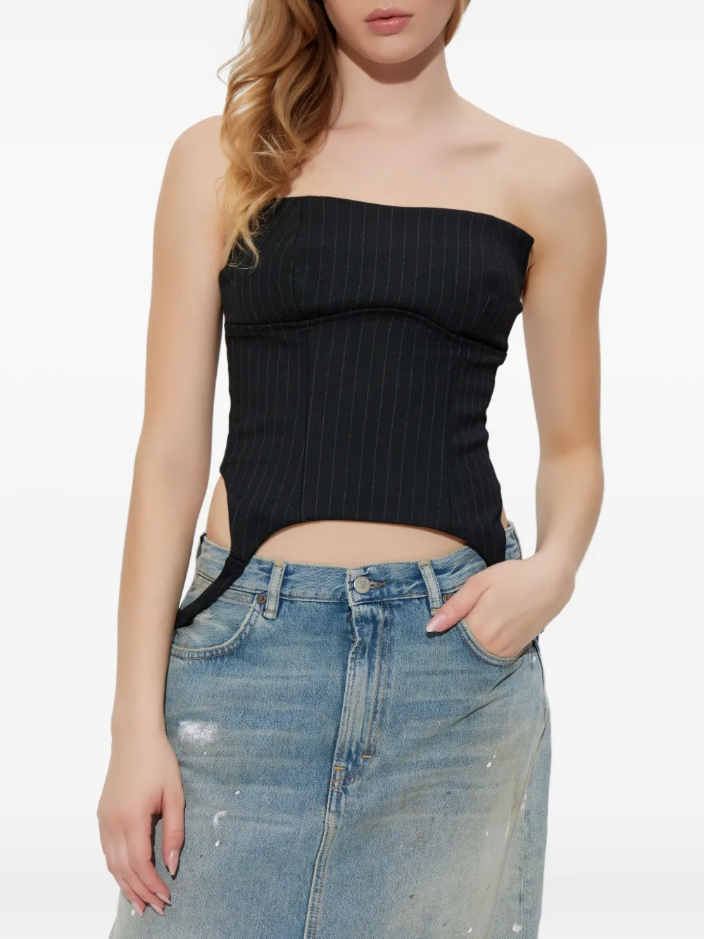 Misbhv Striped Off-shoulder Top In Black