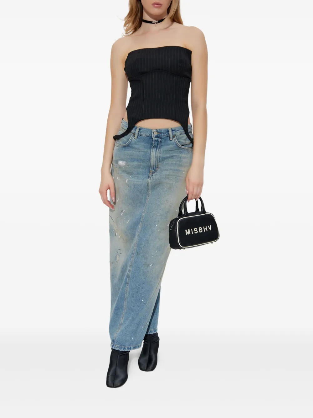 Misbhv Striped Off-shoulder Top In Black