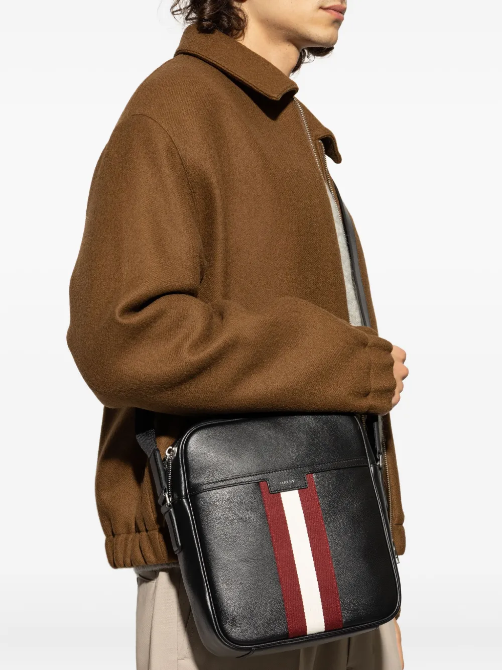 Bally striped leather messenger bag - Zwart