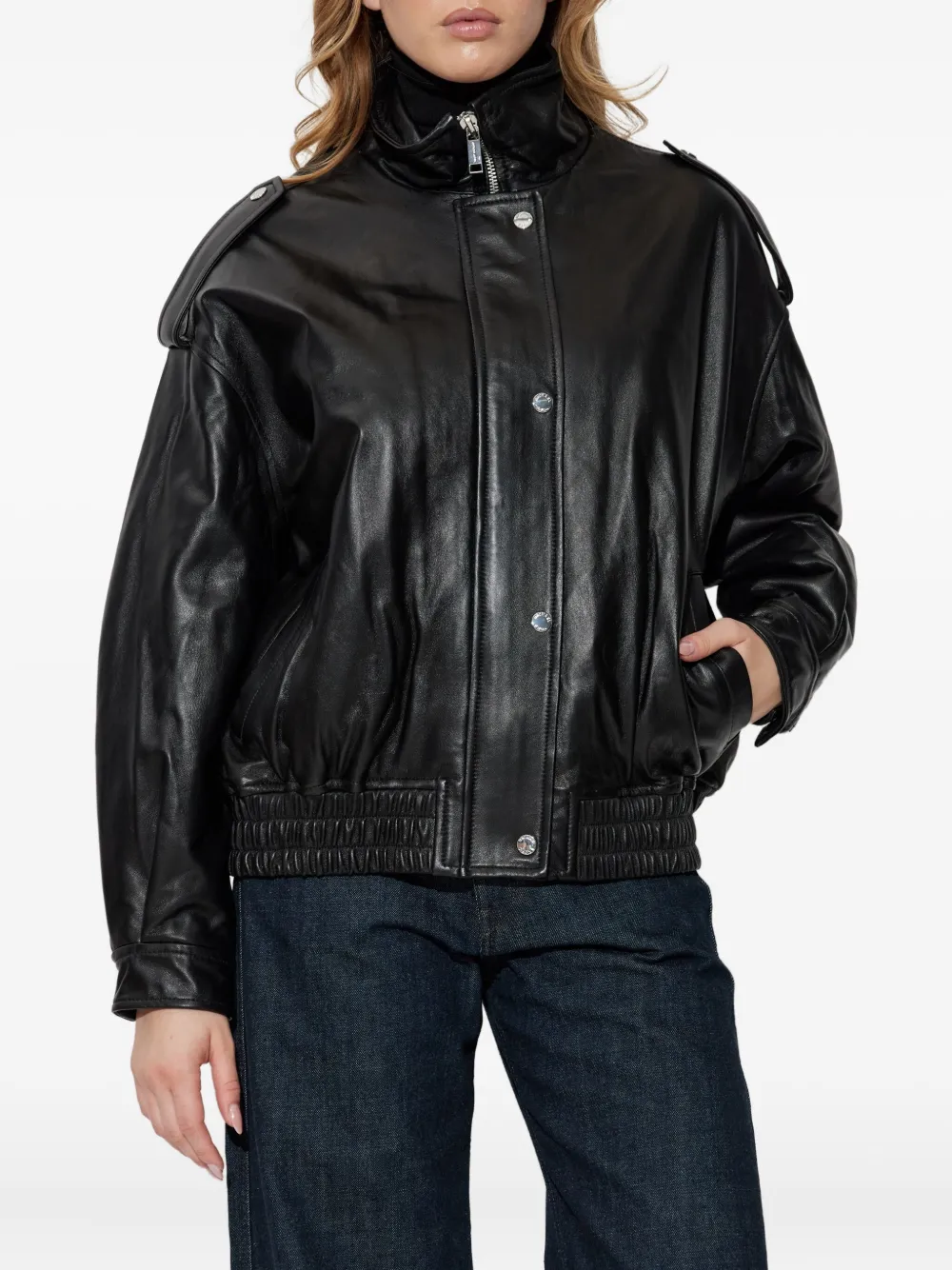 Michael Michael Kors Leather Jacket In Black