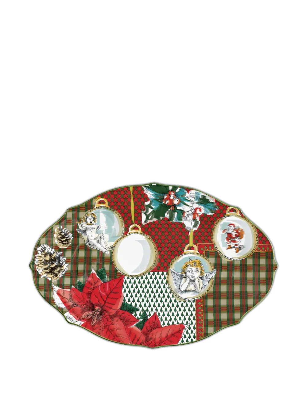 BACI MILANO christmas cherub-pine cone platter (40.5cm x 26.5cm) | Red | Image 1