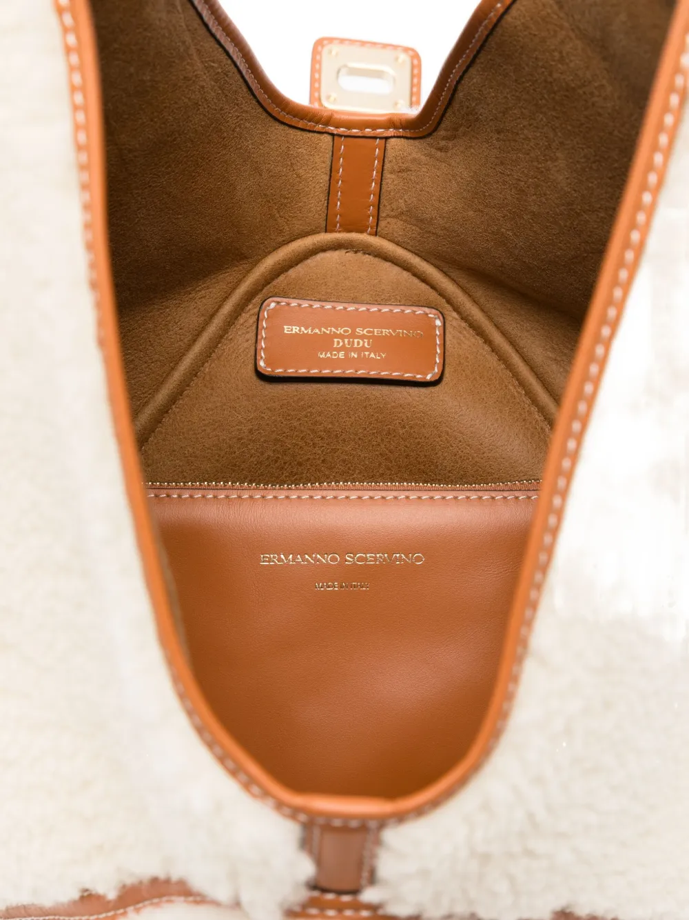 Ermanno Scervino Medium Shearling Shoulder Bag In Neutral