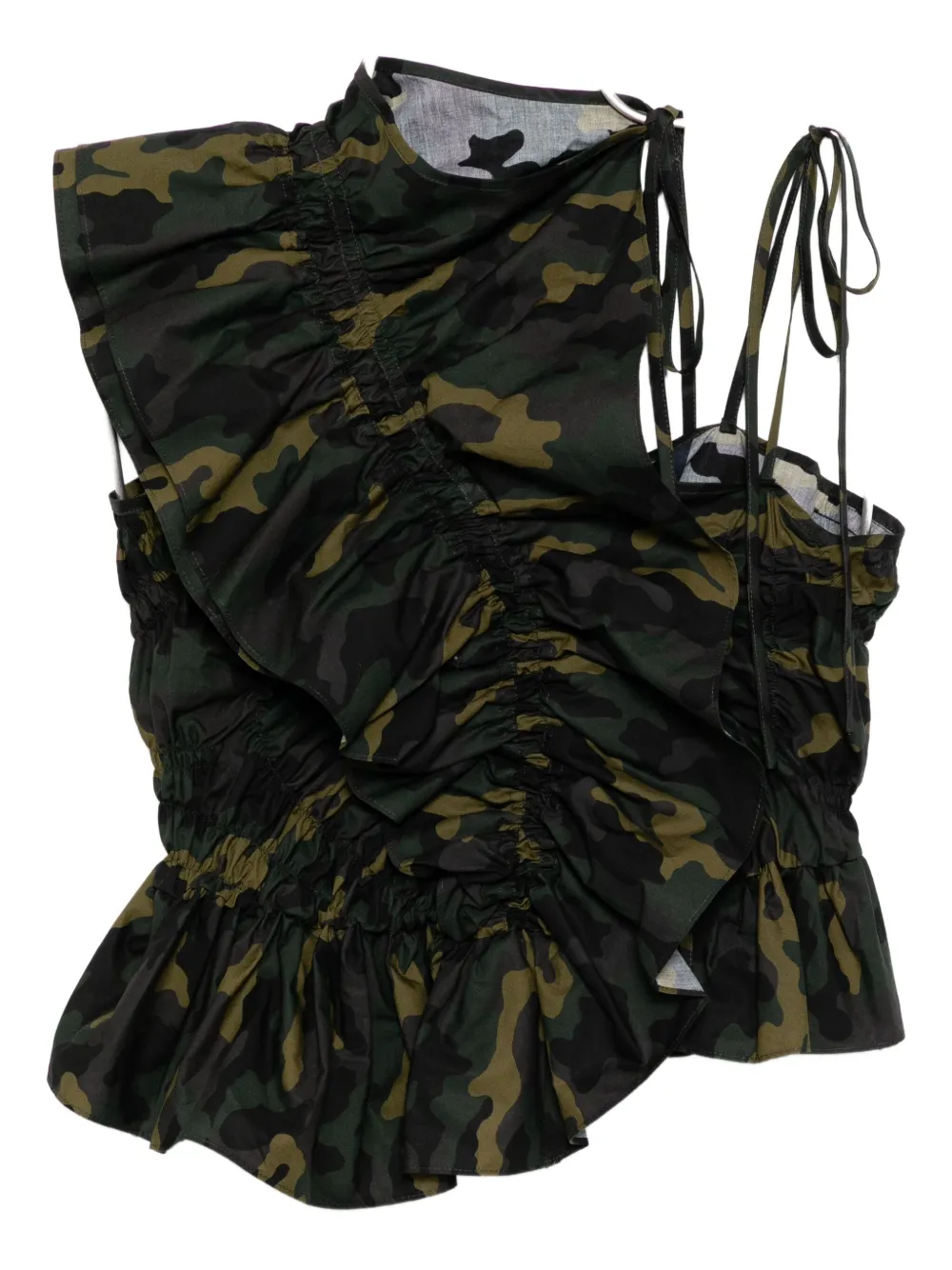 Juun.J Unbalanced Camo Shirring top | Green | Image 1