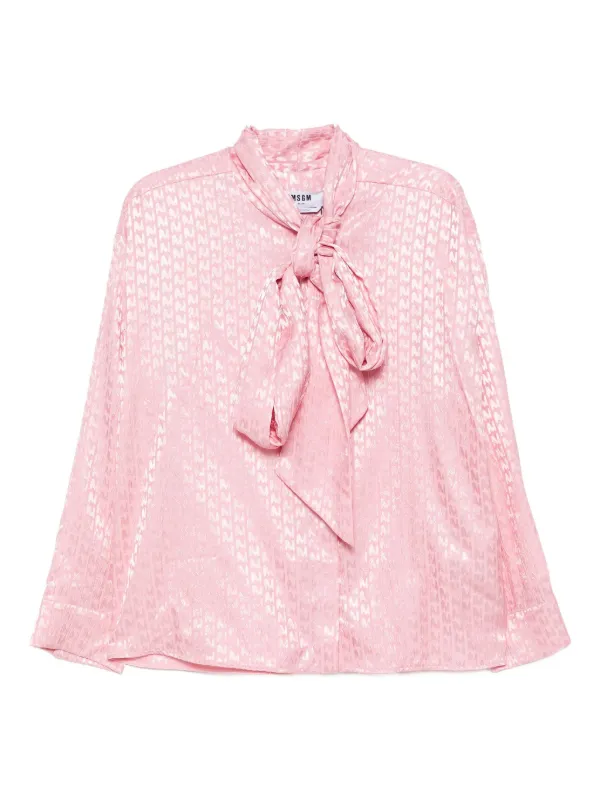 MSGM シルク　シャツ　幾何学模様 長袖　ボウタイ付き MSGM ボウタイ シャツ | ピンク | FARFETCH JP