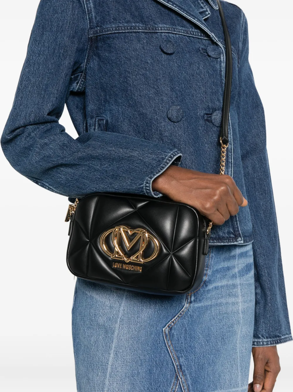 Love Moschino quilted logo-plaque shoulder bag - Zwart