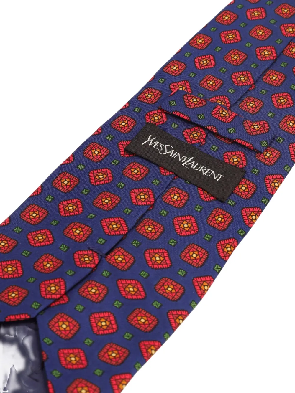 Pre-owned Saint Laurent 1990 Patterned Silk Tie In Blue