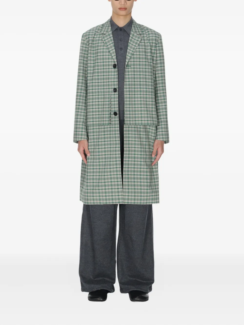 pet-tree-kor 格纹单排扣外套 | 单排扣大衣 | Image 2