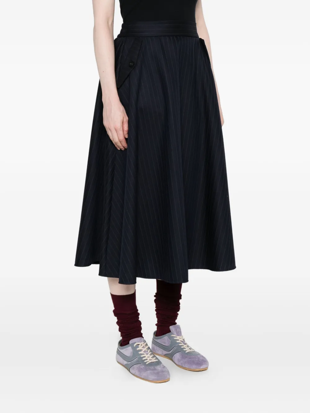 Golden Goose Pinstripe Button-detailing Midi A-line Skirt In Blue