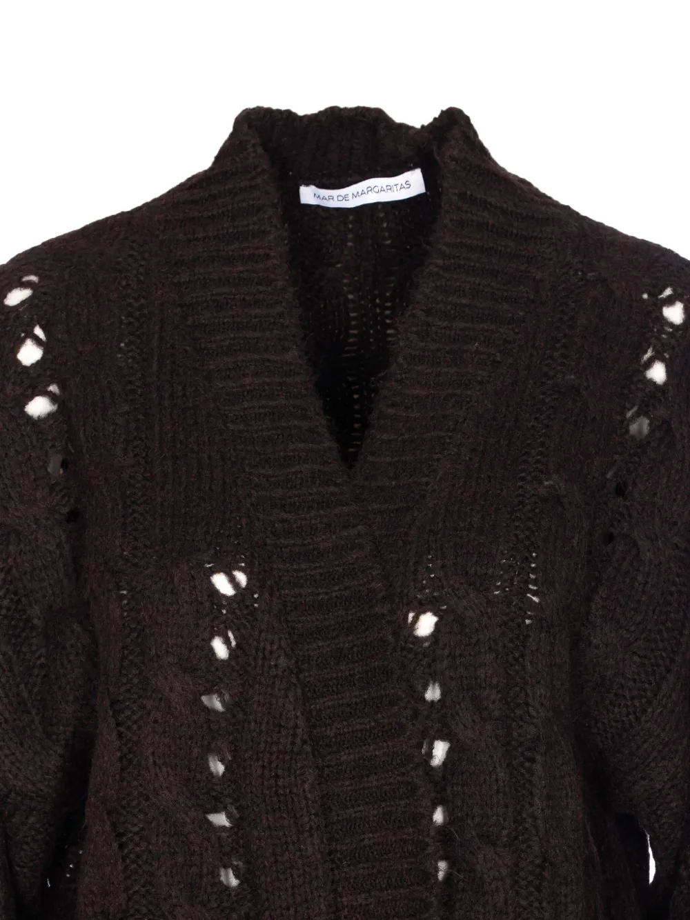 Mar De Margaritas Cable-knit Open-weave Cardigan In Black
