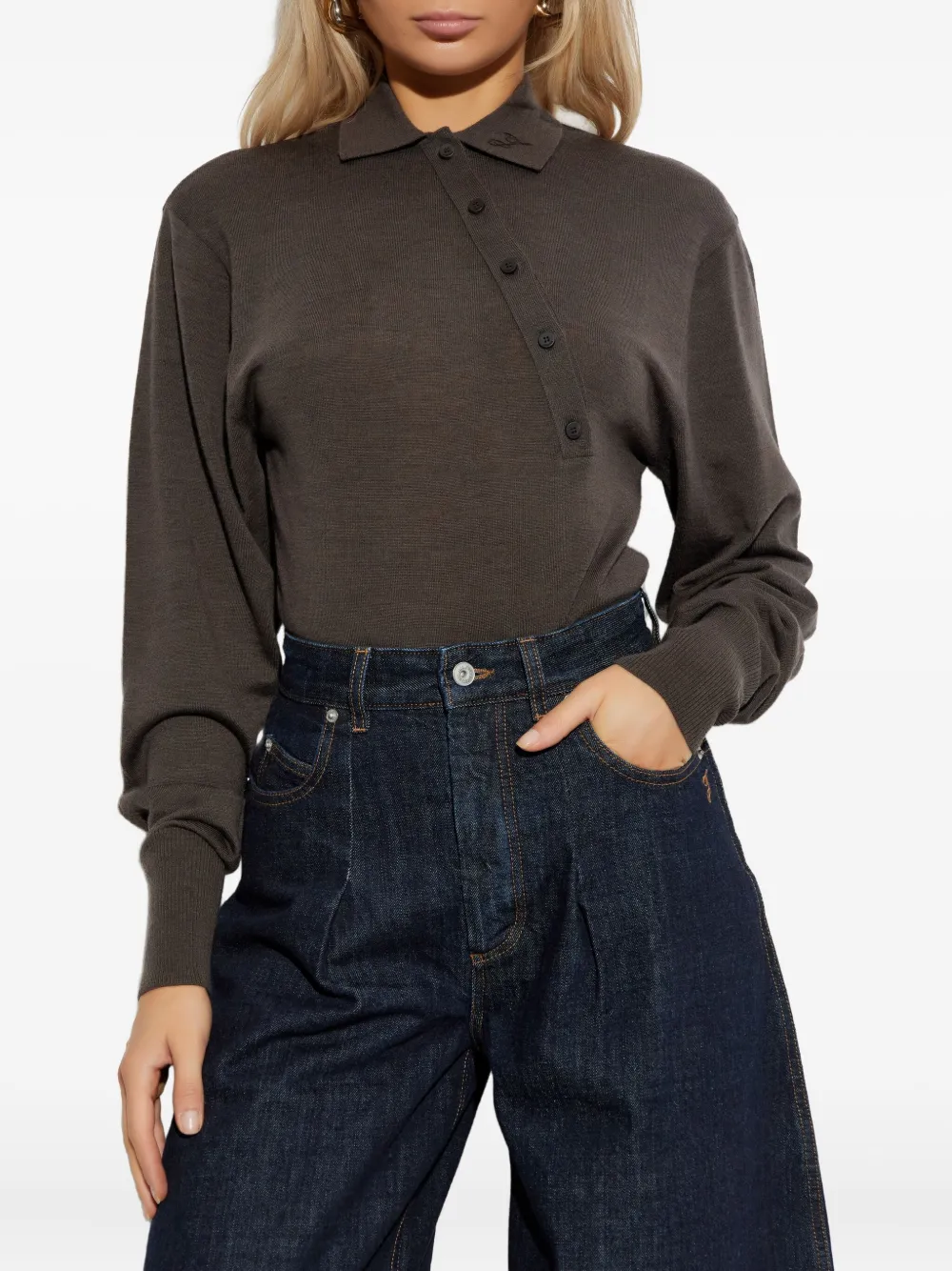 Jacquemus Buttoned Polo Bodysuit In Brown