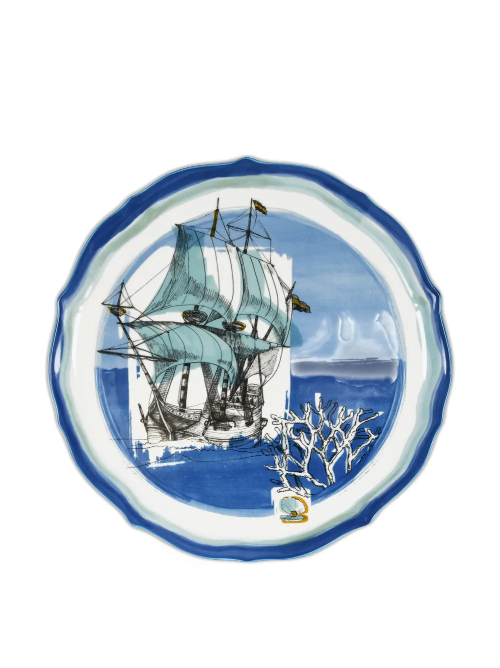 BACI MILANO ship-design scalloped plate (35cm) | Blue | Image 1