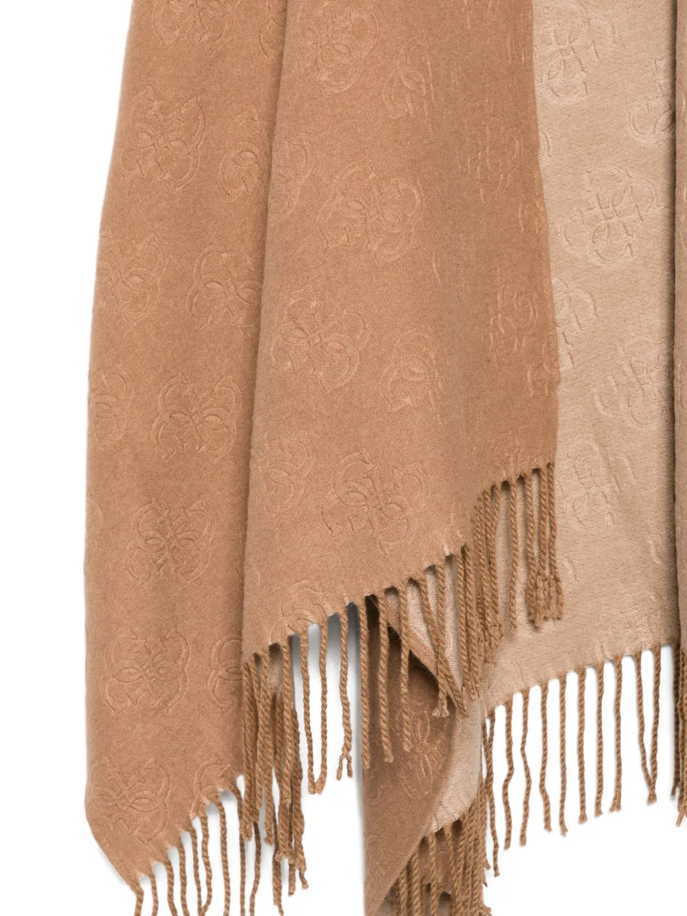 Guess Usa Floral-jacquard Fringed Scarf In Neutral