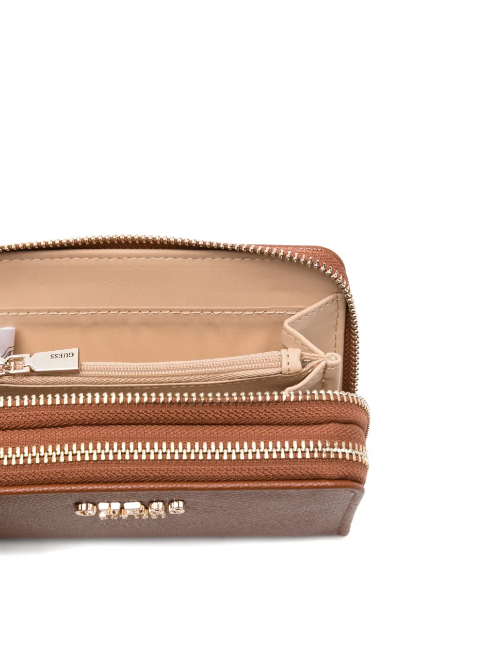 Guess Usa Logo-plaque Zip Wallet In Brown
