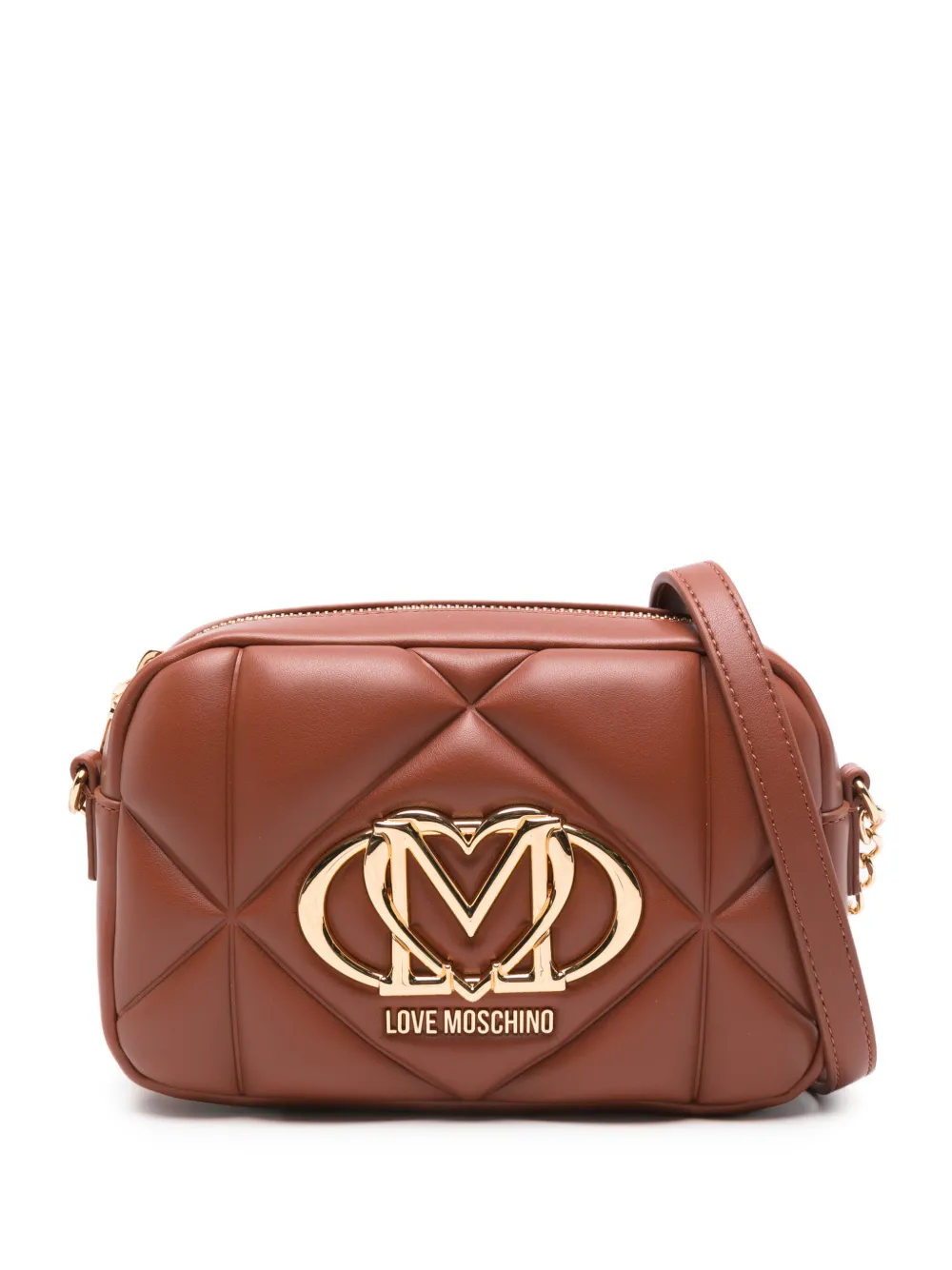Love Moschino quilted logo-plaque shoulder bag - Marrone