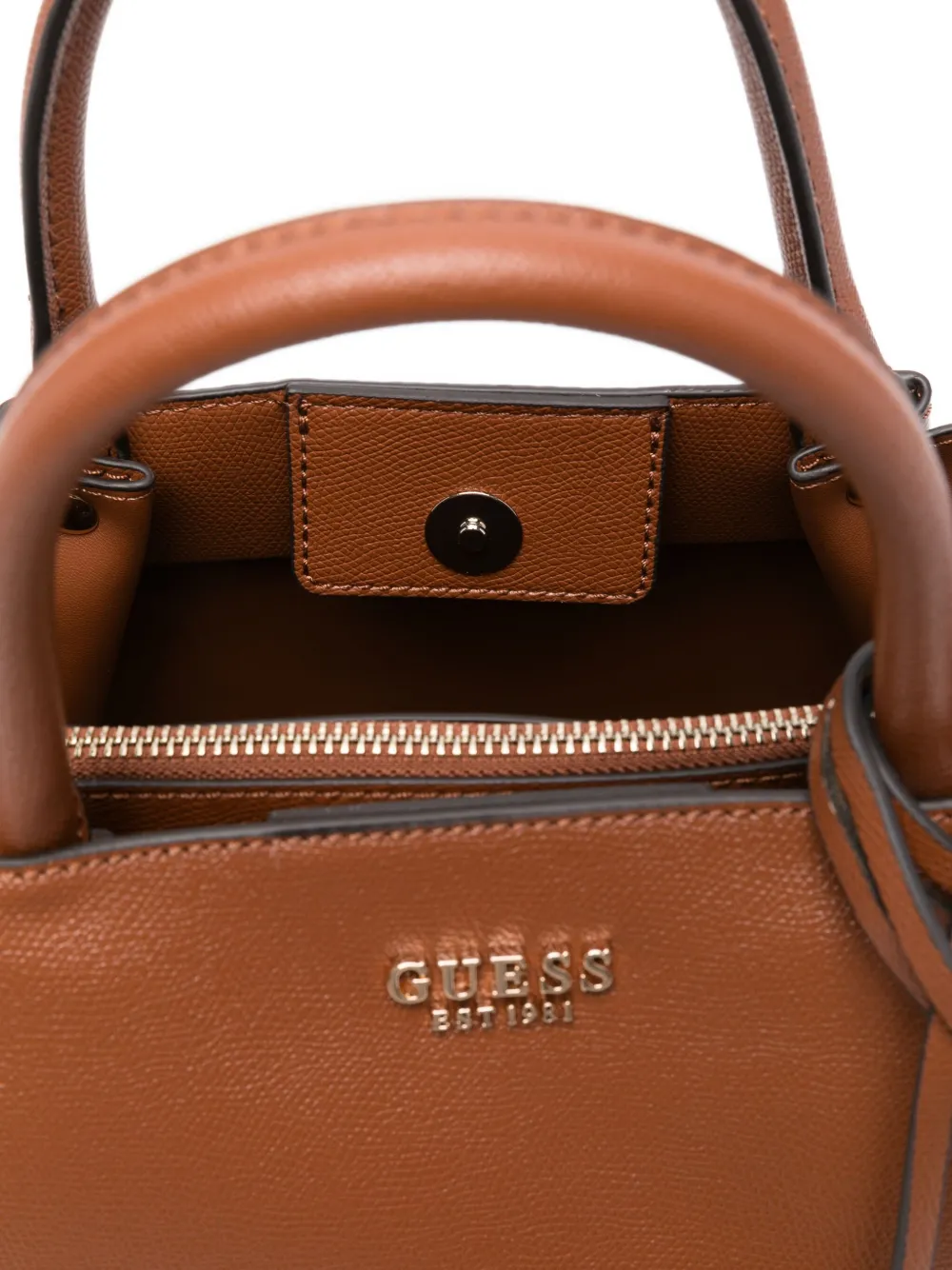Guess Usa Leather Tote Bag In Brown