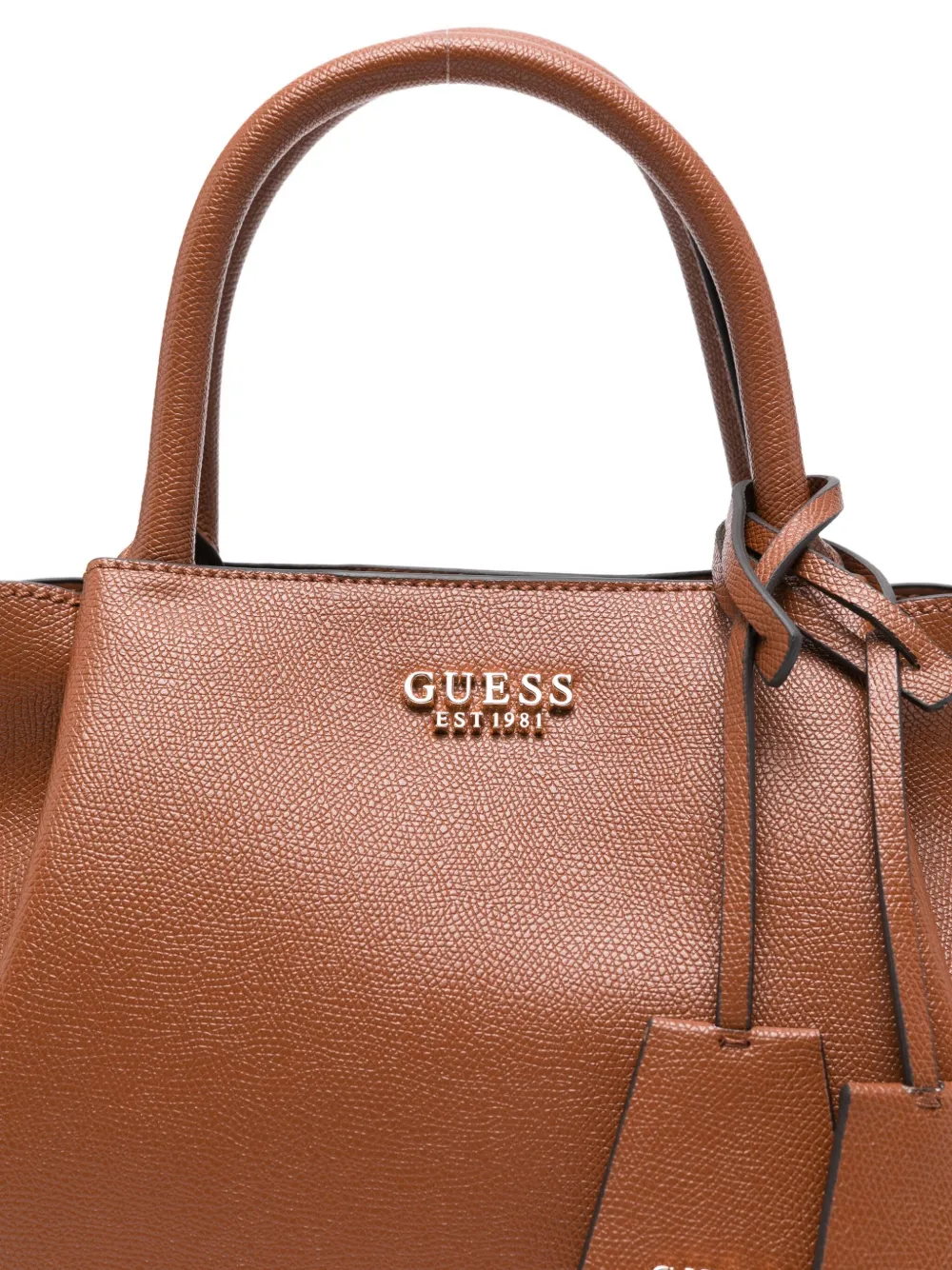 Guess Usa Leather Tote Bag In Brown