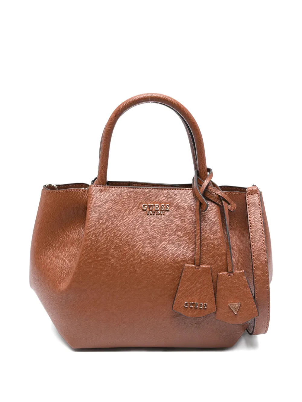 Guess Usa Leather Tote Bag In Brown