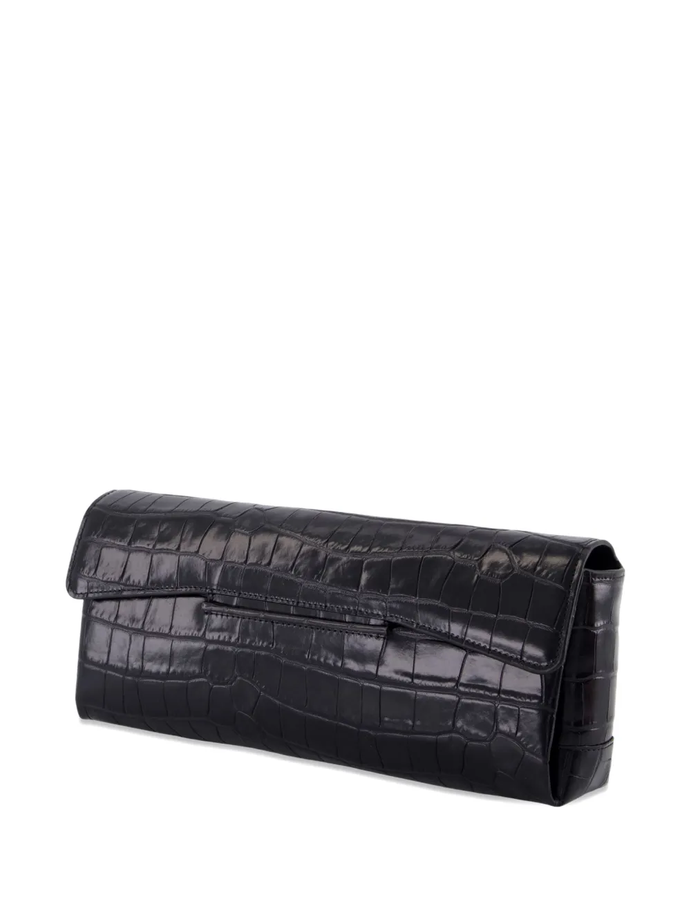 Totême Croc-embossed Flap Clutch Bag In Black