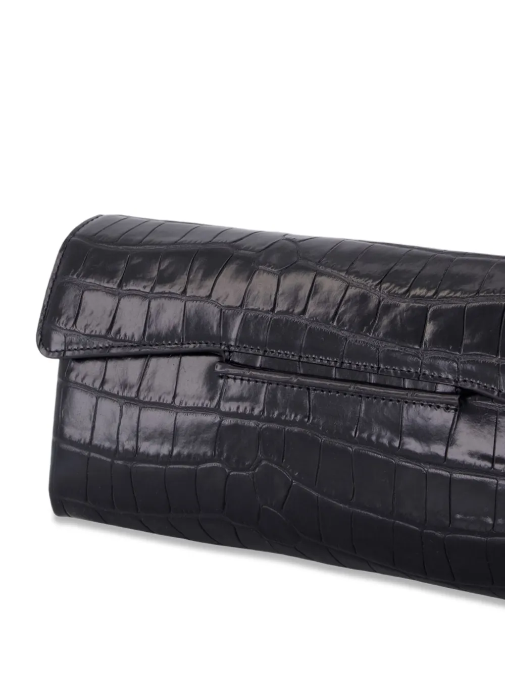 Totême Croc-embossed Flap Clutch Bag In Black