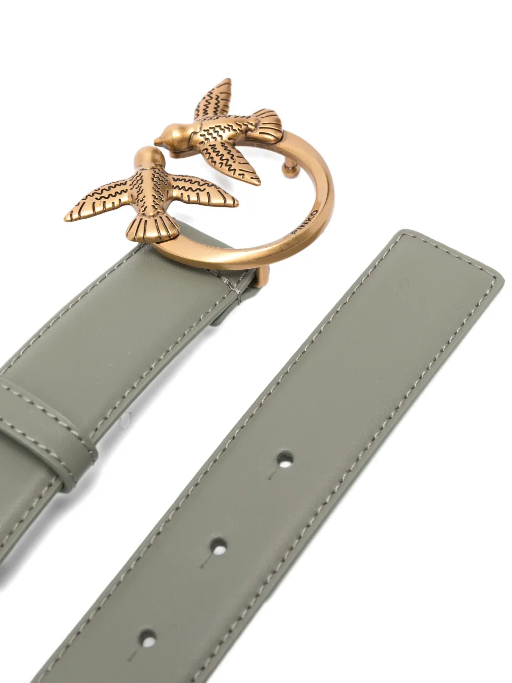 PINKO Leren riem met logogesp Grijs