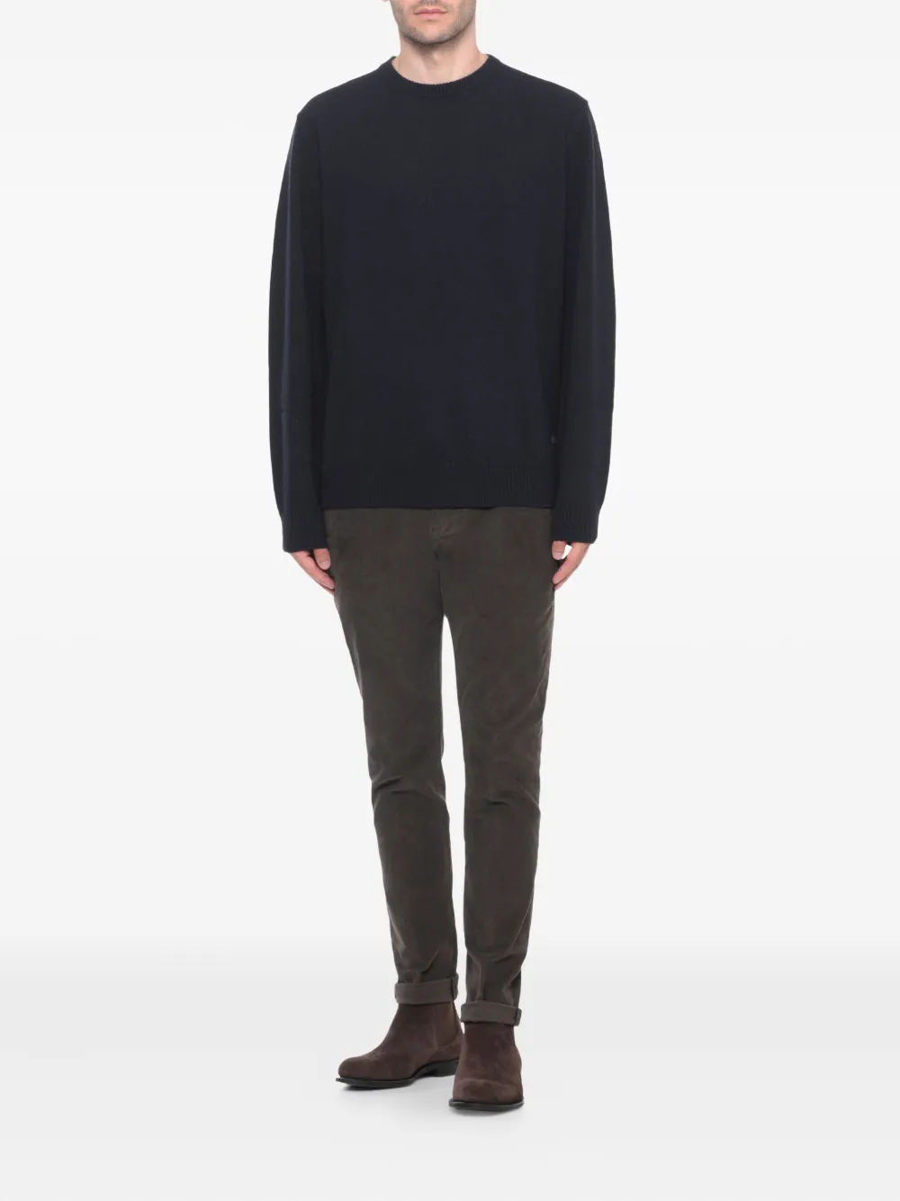 Barbour Crewneck Wool Sweater With Long Sleeves And Ribbed Trims In Blue