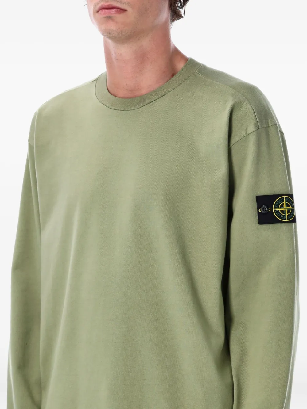 Stone Island Heavyweight Cotton Jersey Long Sleeve Top In Green
