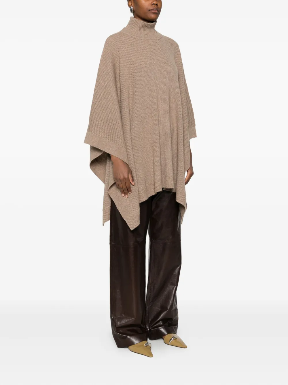 Max Mara Funnel-neck Poncho In Brown