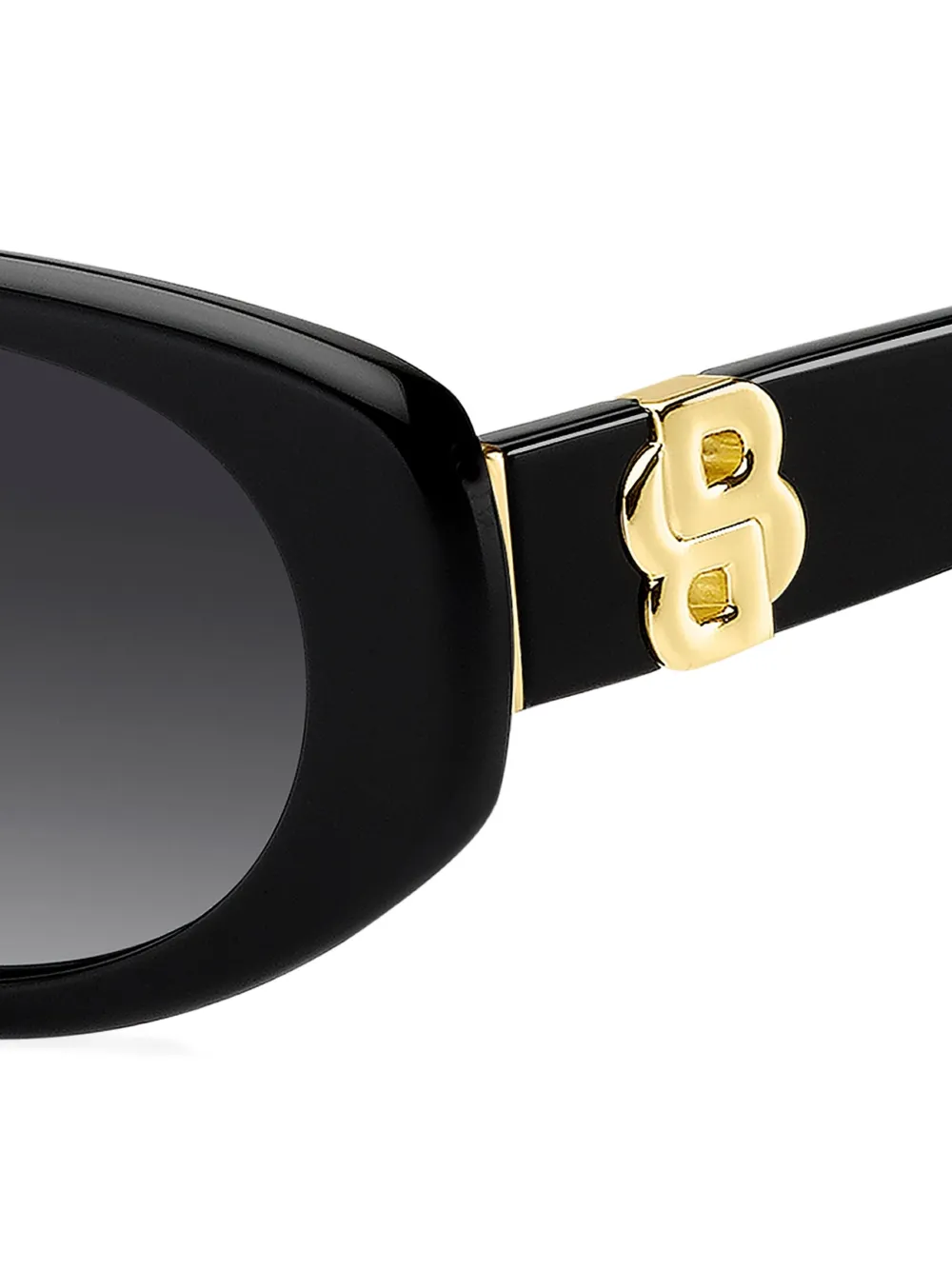 Hugo Boss Logo-plaque Oval-frame Sunglasses In Black