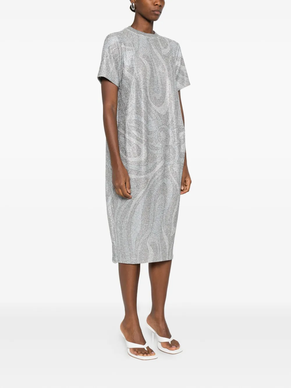 Pucci Glitter-pattern Short-sleeve Dress In Gray