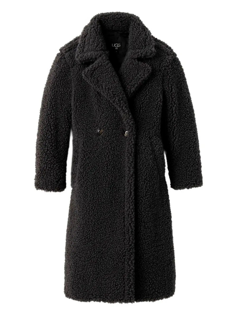 Ugg Teddy-texture Double-breasted Coat In Black