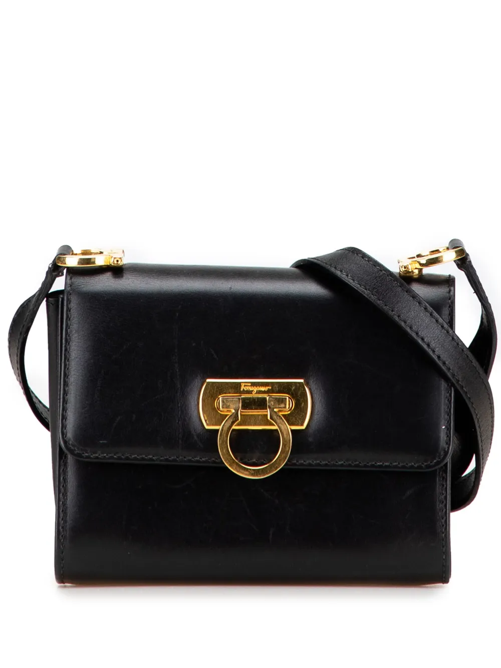 Ferragamo Pre-Owned 2000-2025 レザー ガンチーニ フラップ ショルダーバッグ - ブラック Ferragamo Pre-Owned 2000-2025 レザー ガンチーニ フラップ ショルダーバッグ - ブラック