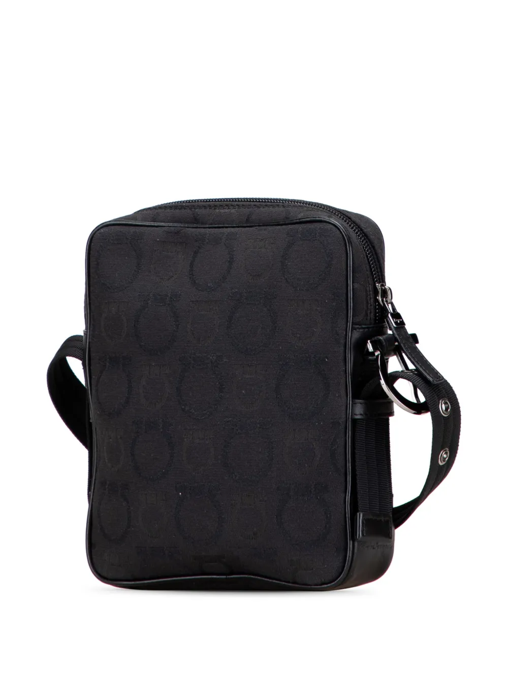 Pre-owned Ferragamo 2000-2025 Gancini Canvas Crossbody Bag In Black