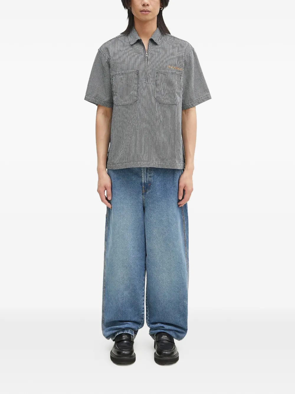 Aries striped zip-neck polo shirt - Blauw