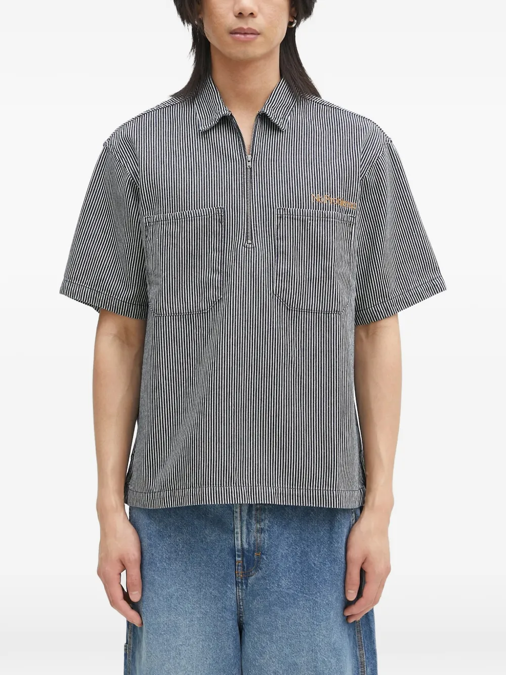 Aries striped zip-neck polo shirt - Blu