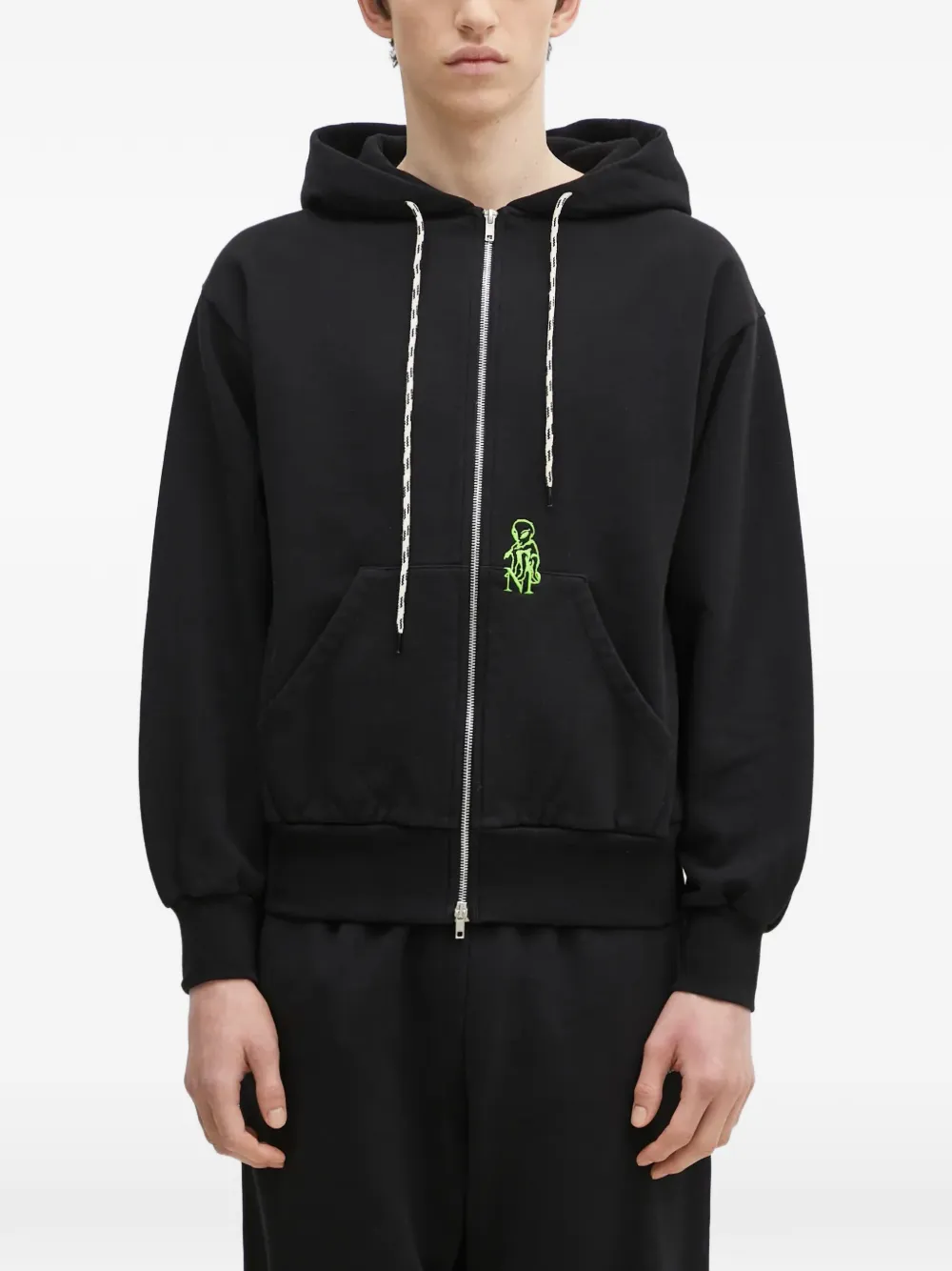 Aries embroidered zip-up hoodie - Nero
