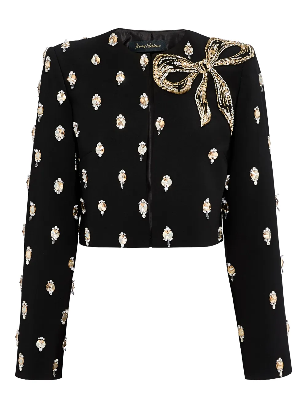 Jenny Packham Bow-embellished Beaded Jacket In Black
