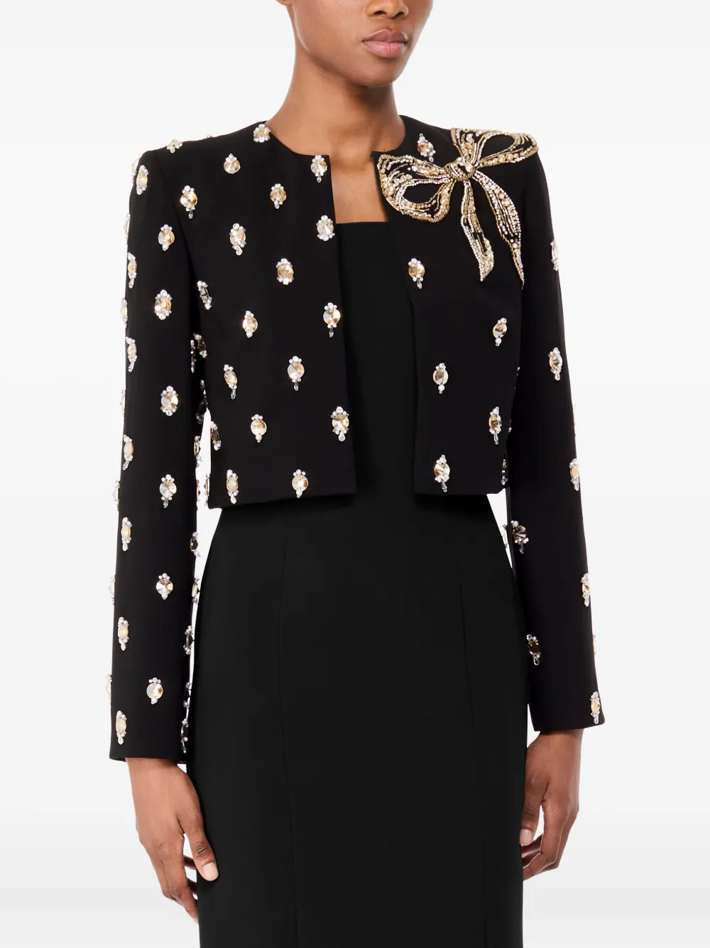 Jenny Packham Bow-embellished Beaded Jacket In Black