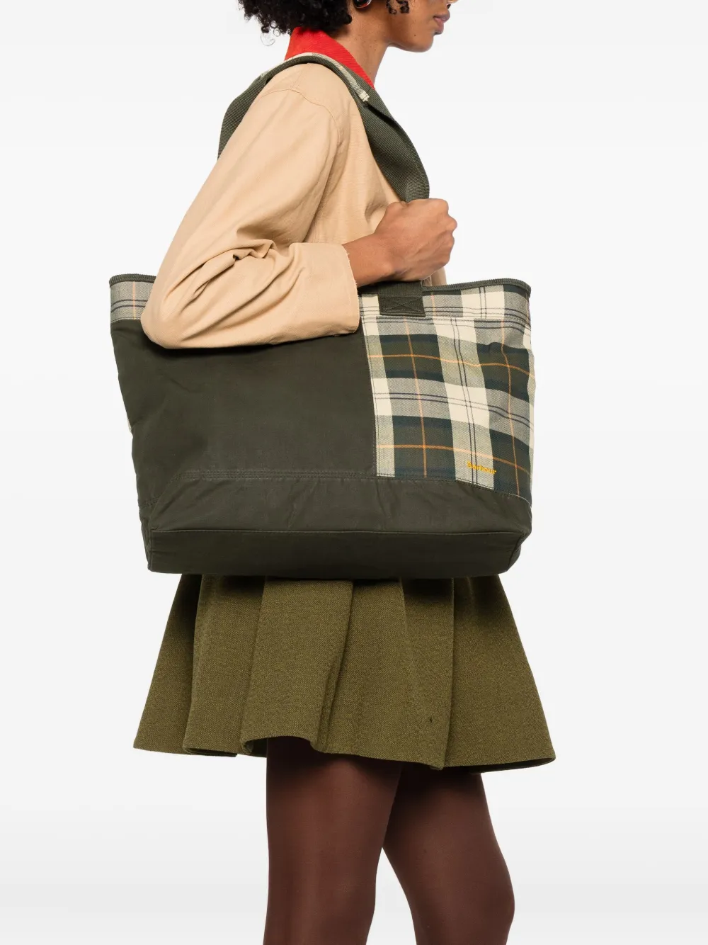 Barbour Check-panel Tote Bag In Green