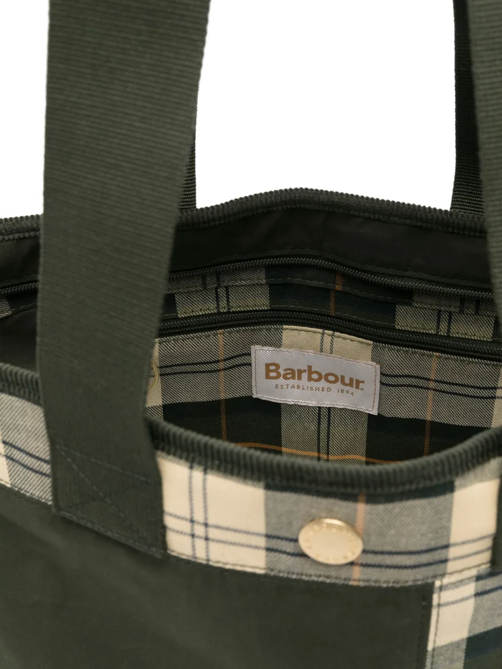 Barbour Check-panel Tote Bag In Green