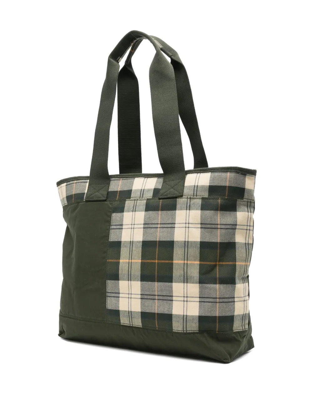 Barbour Check-panel Tote Bag In Green
