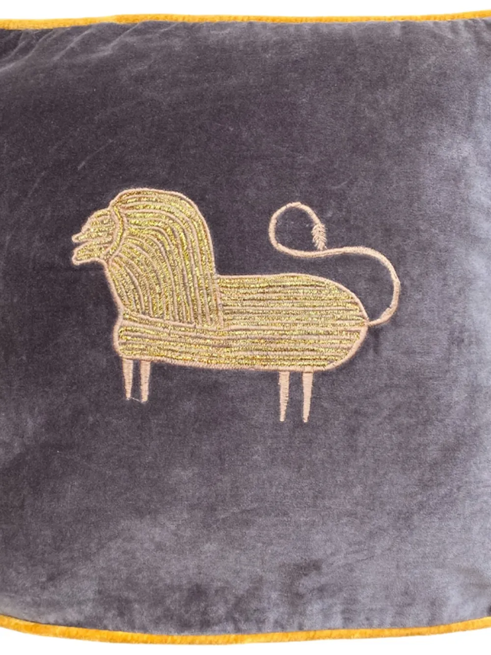 Les-ottomans Lion-embroidered Cushion (50cm X 50cm) In Gray