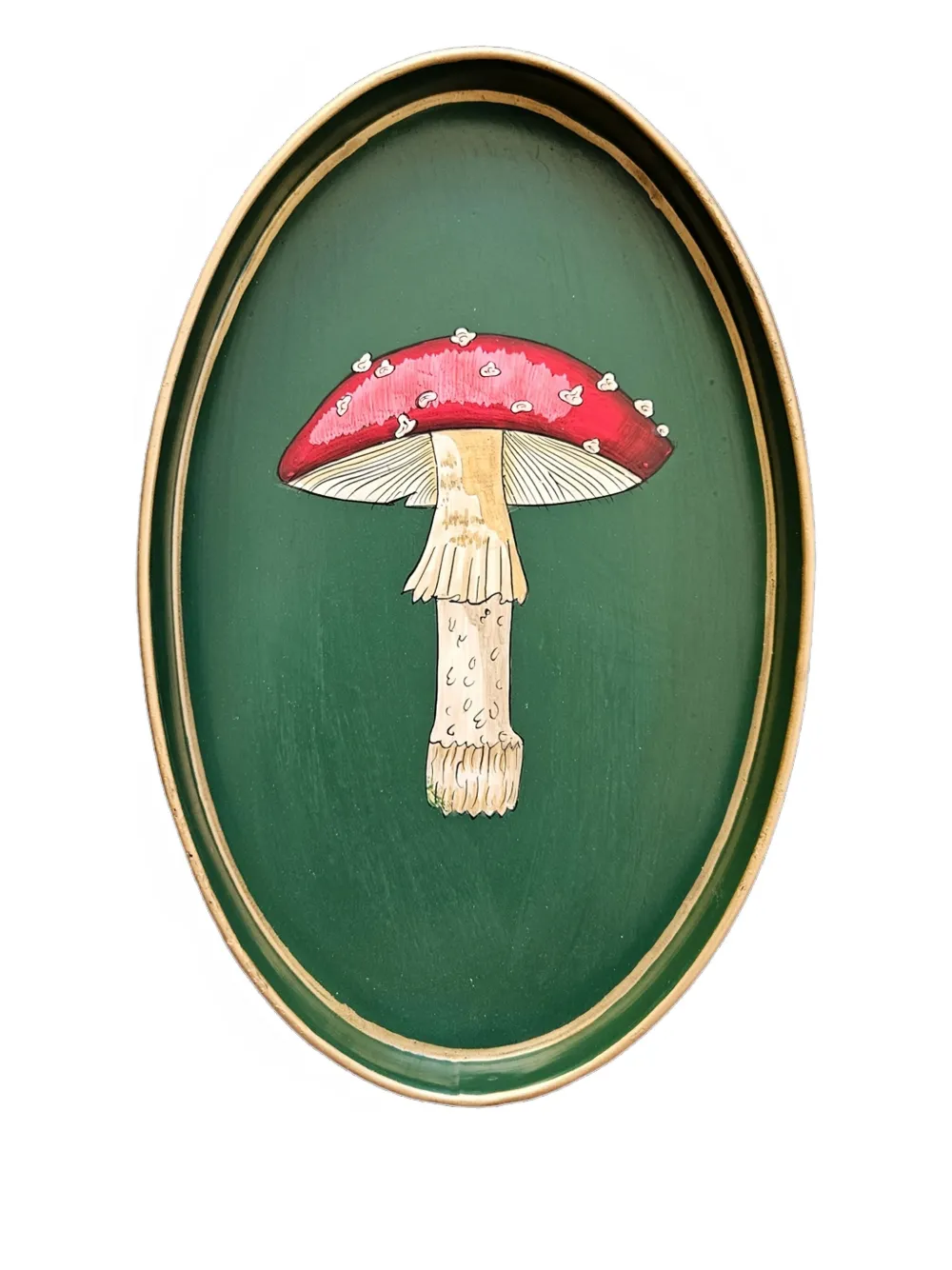 Les-ottomans Mushroom Hand-painted Tray (33cm X 20cm) In Green