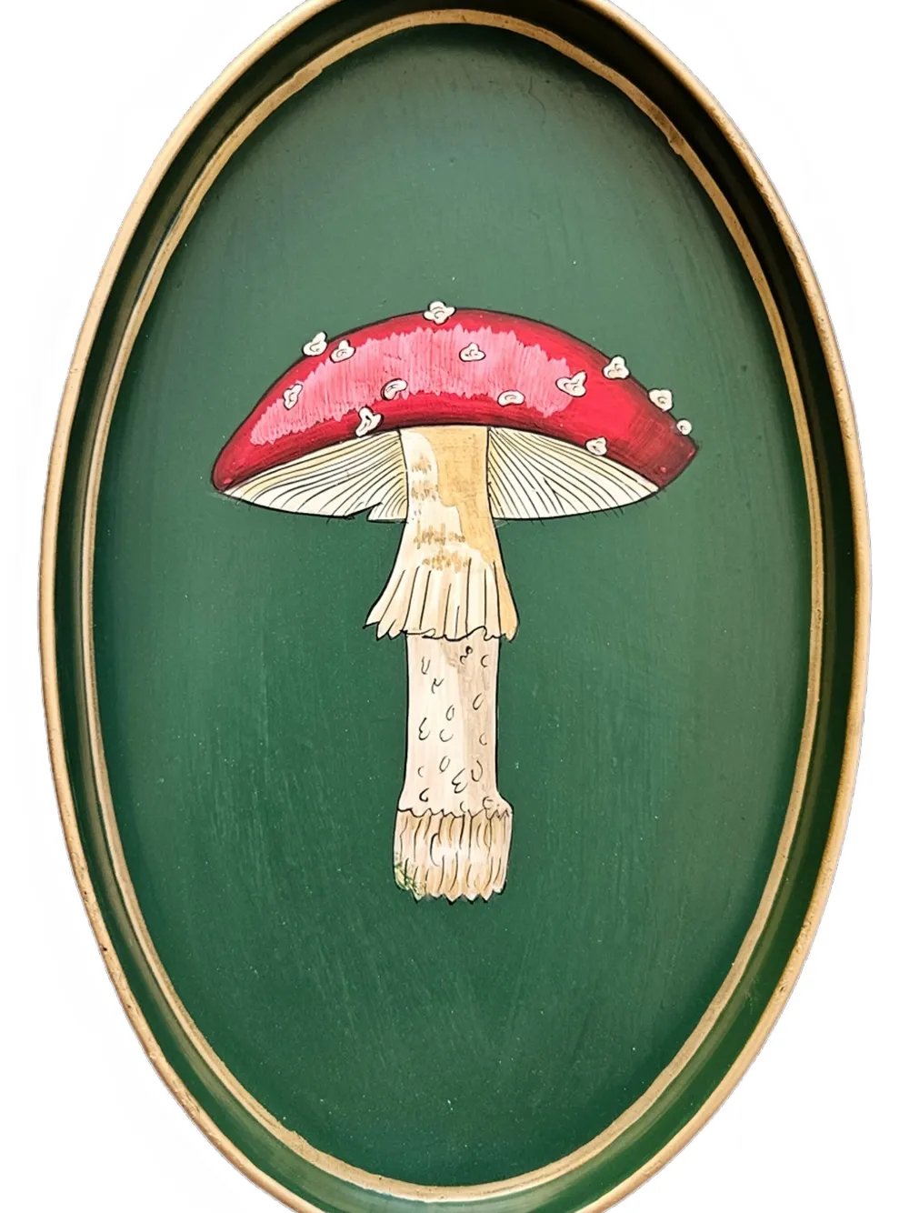 Les-ottomans Mushroom Hand-painted Tray (33cm X 20cm) In Green
