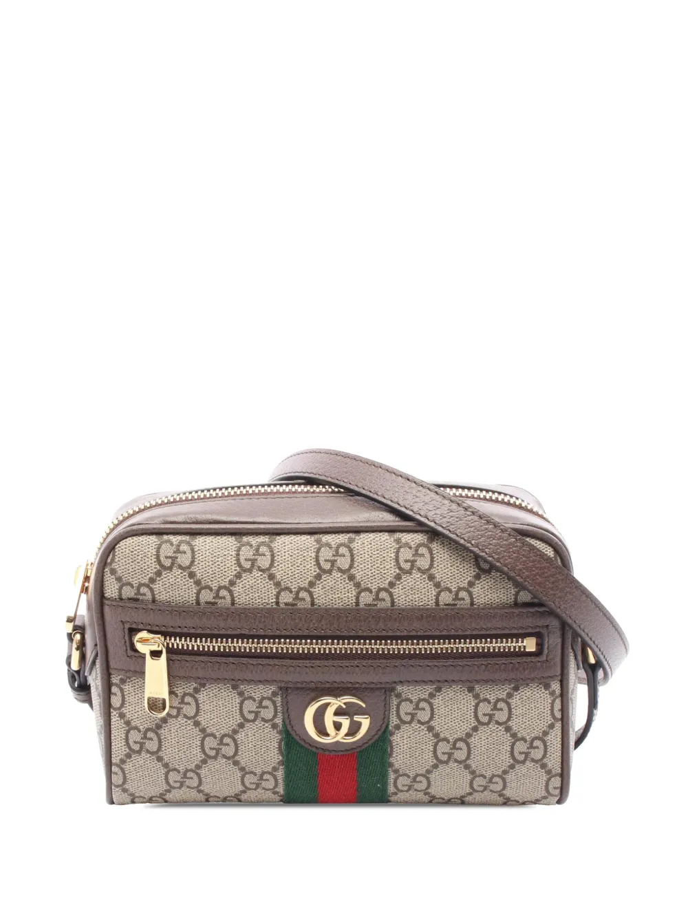 Gucci Pre-Owned 2016-2025 ミニ GGスプリーム ウェブ オフィディア ショルダーバッグ - ブラウン Gucci Pre-Owned 2016-2025 ミニ GGスプリーム ウェブ オフィディア ショルダーバッグ - ブラウン