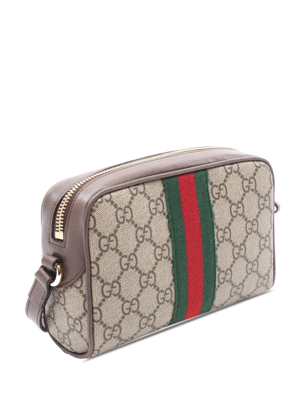Pre-owned Gucci 2016-2025 Mini Gg Supreme Web Ophidia Crossbody Bag In Brown