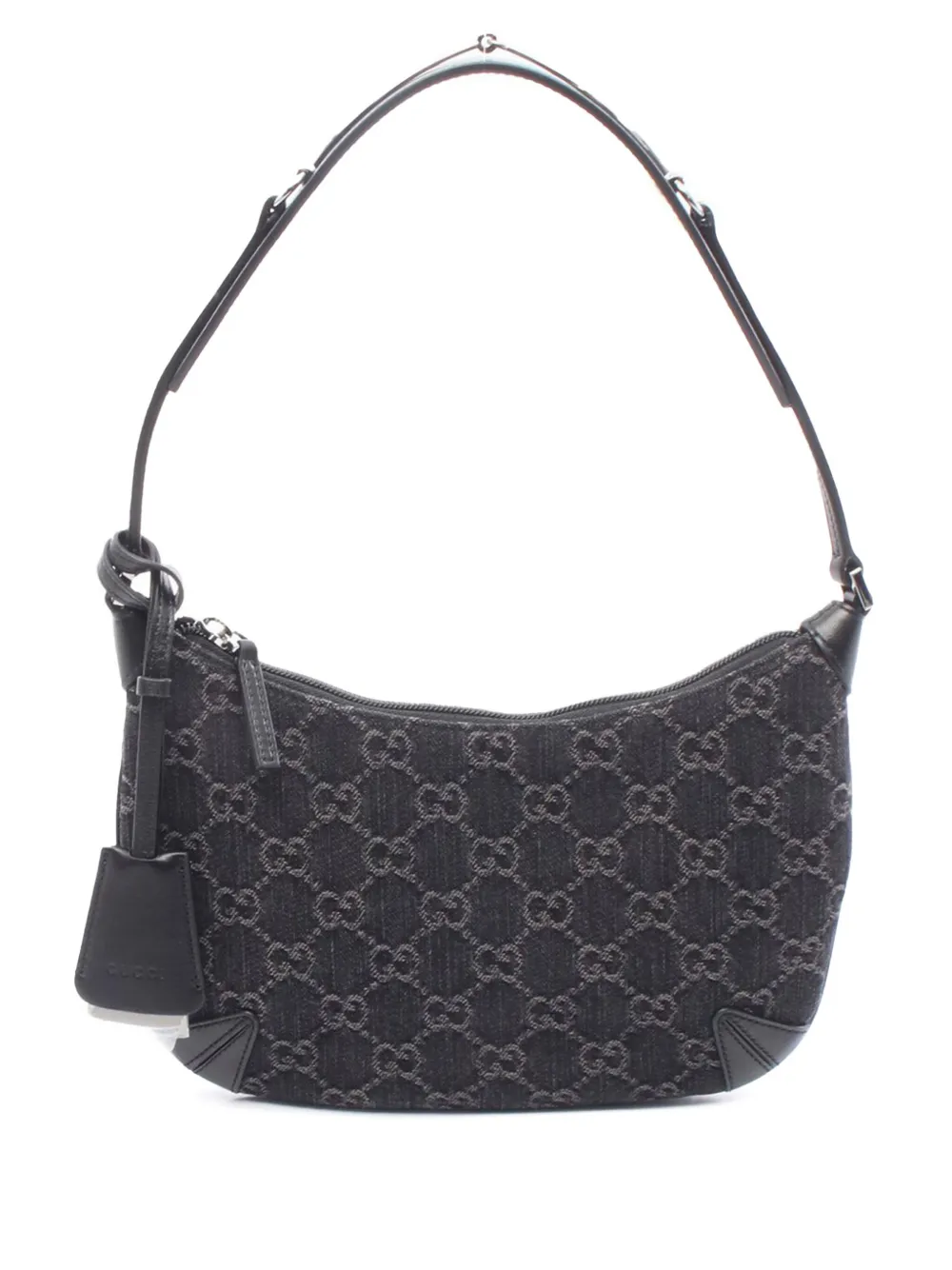 Gucci Pre-Owned 2000-2015 スモール GG デニム ホースビット スリム ホーボーバッグ - ブラック Gucci Pre-Owned 2000-2015 スモール GG デニム ホースビット スリム ホーボーバッグ - ブラック
